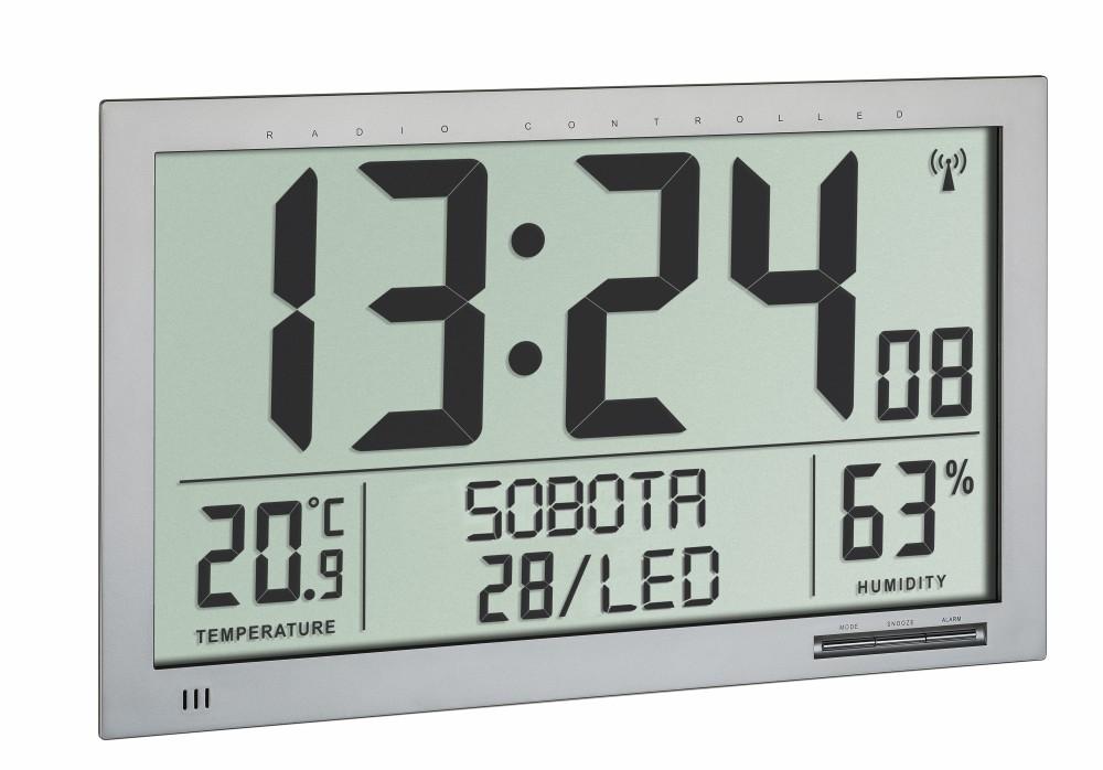 TFA 60.4517.54 - Nástěnné DCF hodiny s češtinou a teploměrem/vlhkoměrem - velikost XL